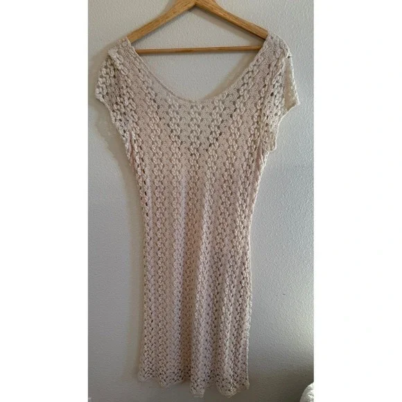 Free People NWT Ivory Crochet Gypsy Boho Scoop Sheath Dress L New - Picture 11 of 12